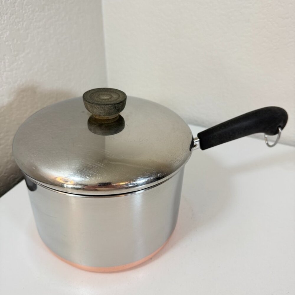 VTG Revere Ware 3 QT -98g Saucepan Copper Bottom Stainless Steel 1801 w/ Lid EUC